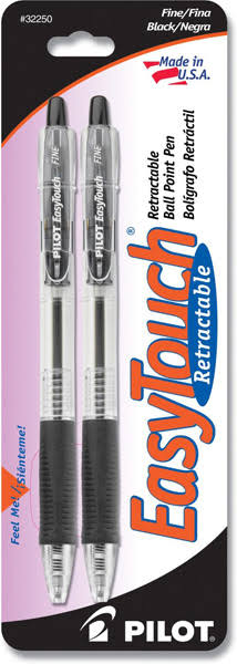 Pilot EasyTouch Retractable Ball Point Pens - Black Ink, Fine Point, 2-Pack