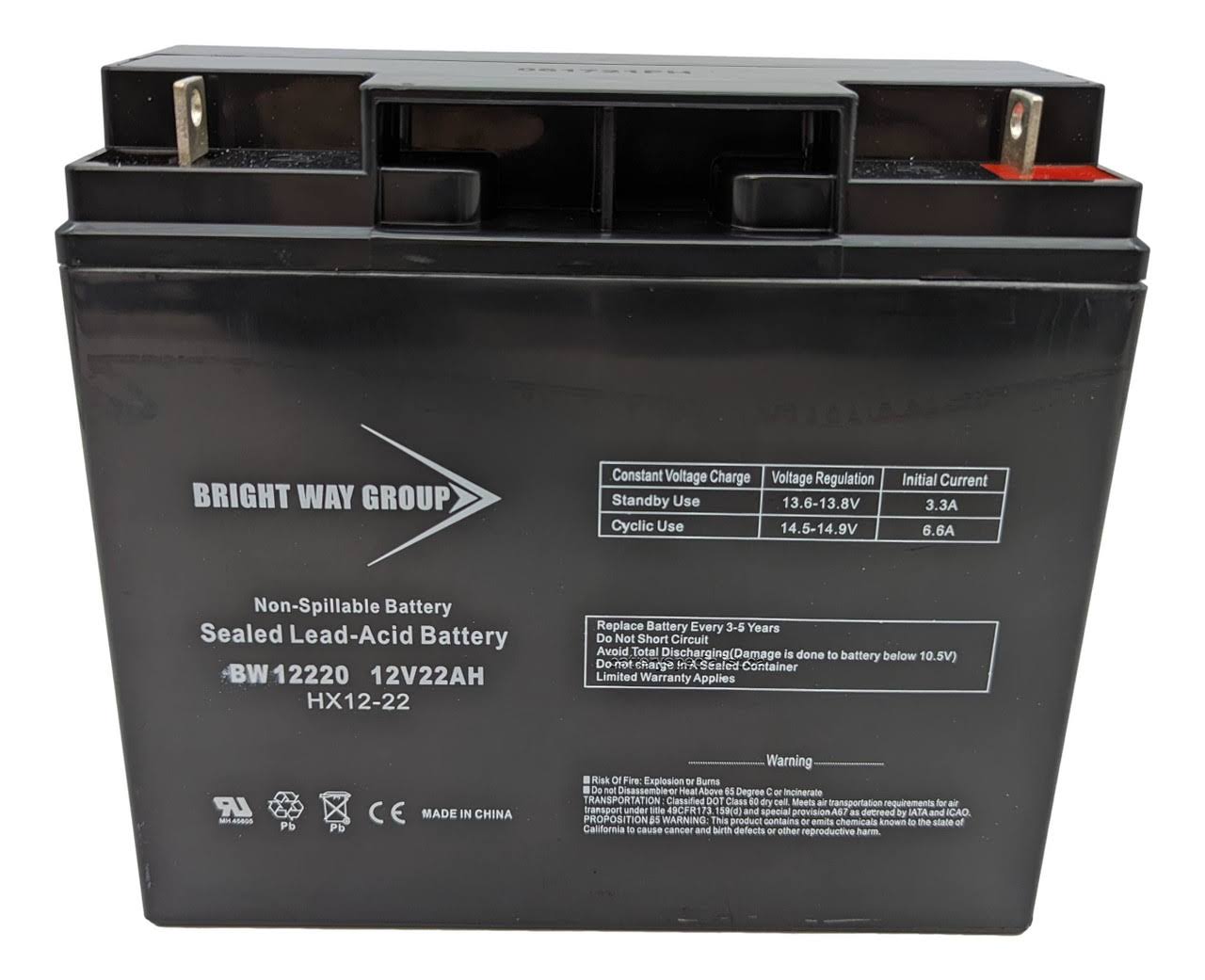 BW12220 - 12 Volts 22Ah -Terminal T4 - SLA/AGM Battery - HX12-22