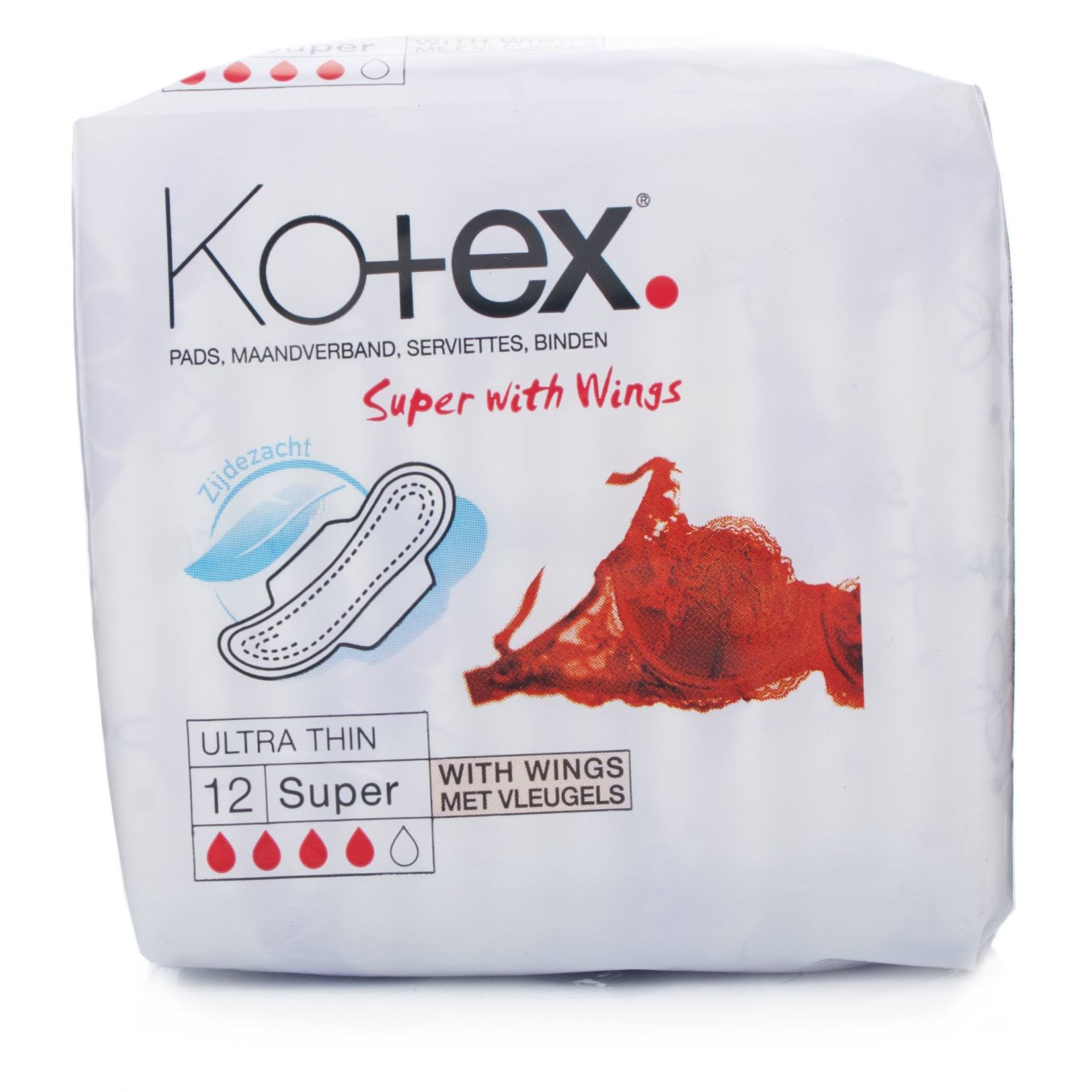 Kotex Ultra Thin Pads - Super With Wings, 12pk