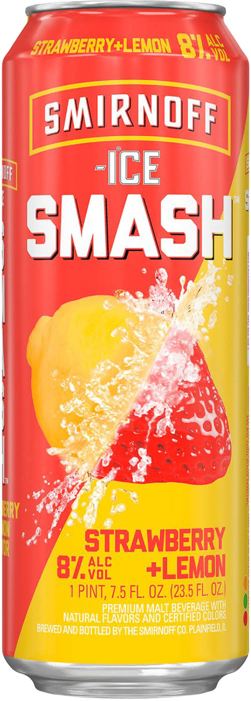 Smirnoff Ice Smash Malt Beverage, Strawberry + Lemon - 23.5 fl oz