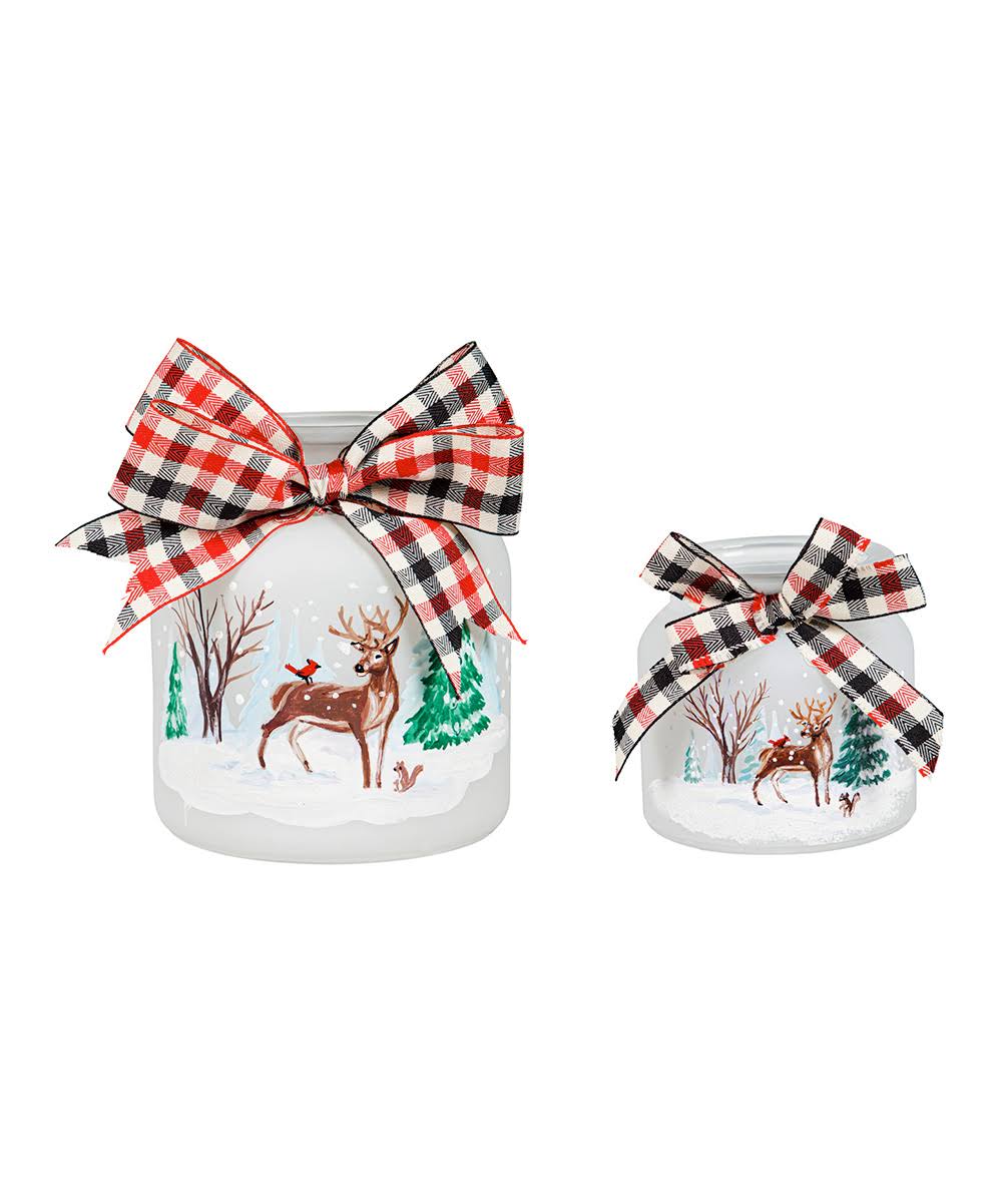 Evergreen White & Red LED Woodland Jar Décor - Set of Two One Size