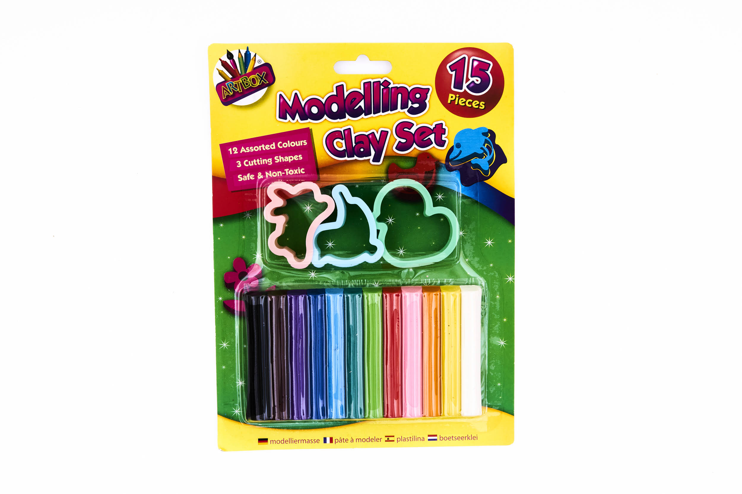 Artbox Childrens Modelling Clay Kit - 12 Colours, 3 Moulds