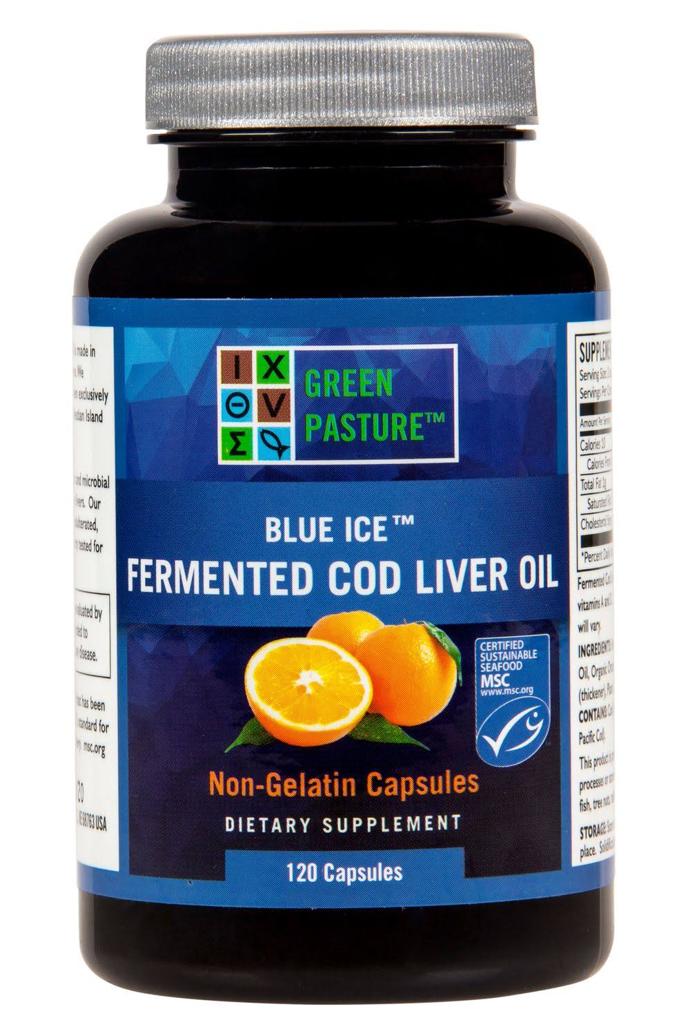 Green Pasture Blue Ice Fermented Cod Liver Oil Orange Flavor - 120 Capsules