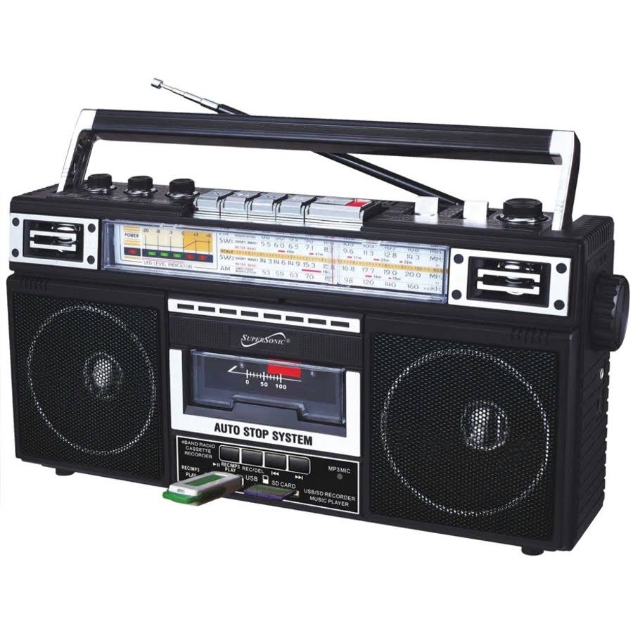 Supersonic SC 3201BT BK Retro 4 Band Radio and Cassette Player with Bluetooth Black