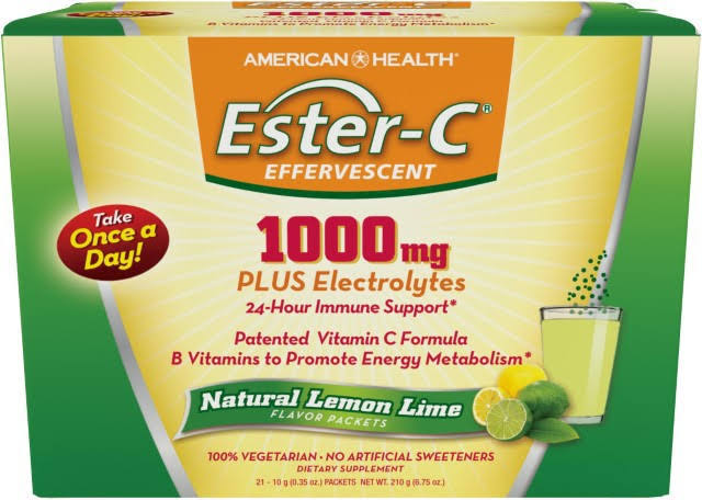 American Health Ester C Effervescent Natural Lemon Lime Flavor Dietary Supplement - 21 Packets, 0.35oz