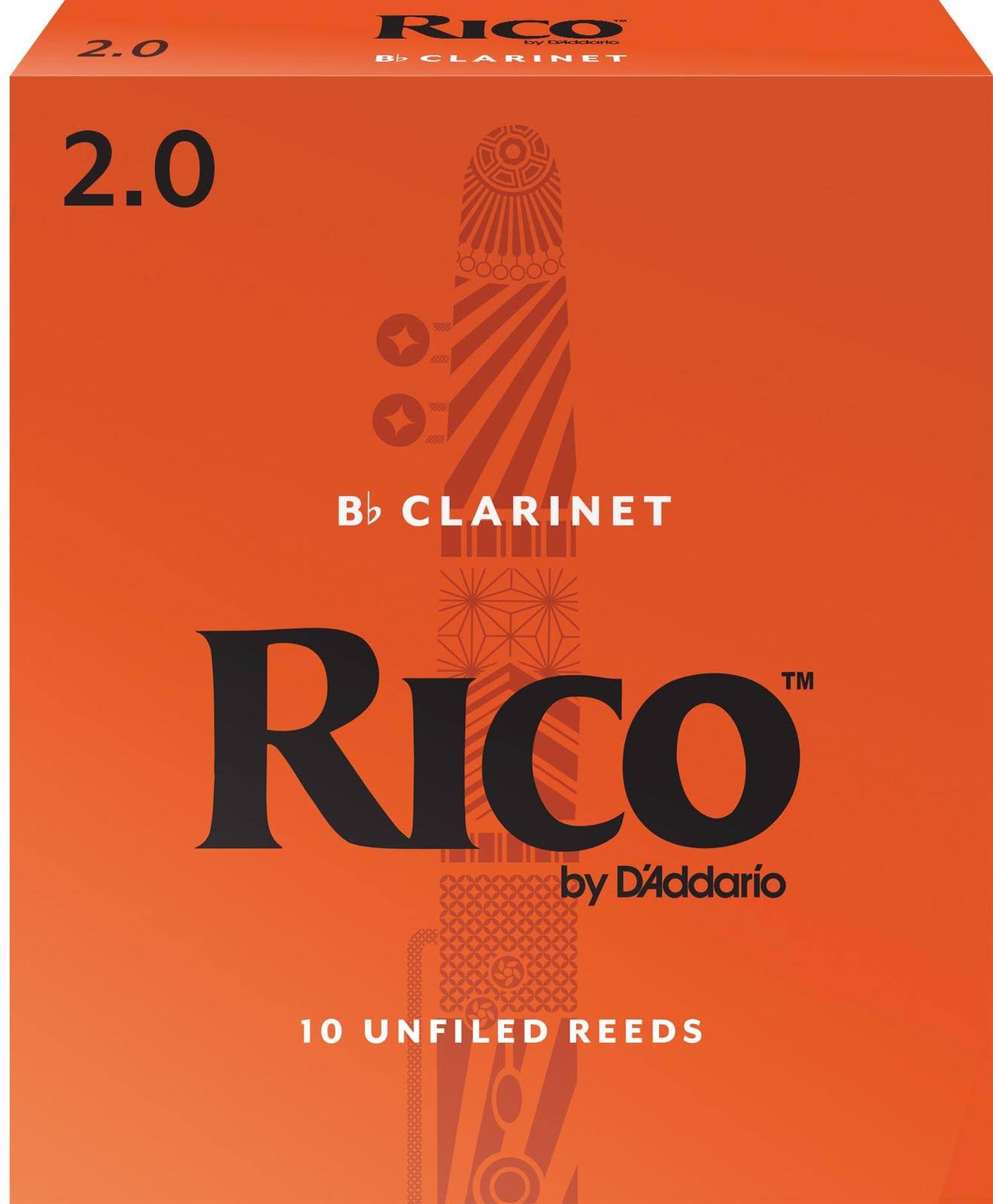 Rico by D'Addario Bb Clarinet Reeds - Strength 2.0, 10 Unfiled Reeds
