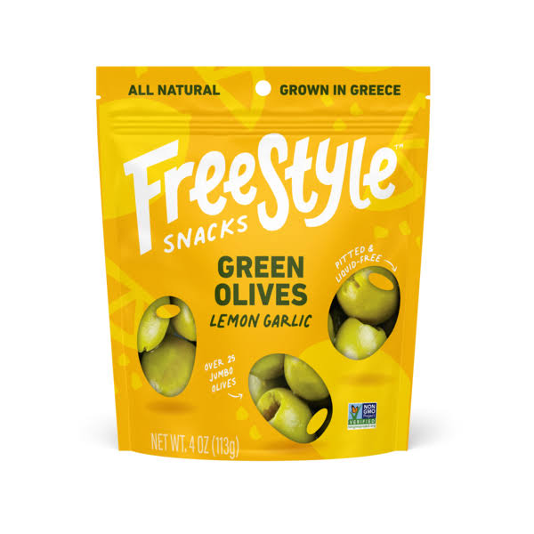 Freestyle Snacks Green Olives Lemon Garlic - 4.0 oz