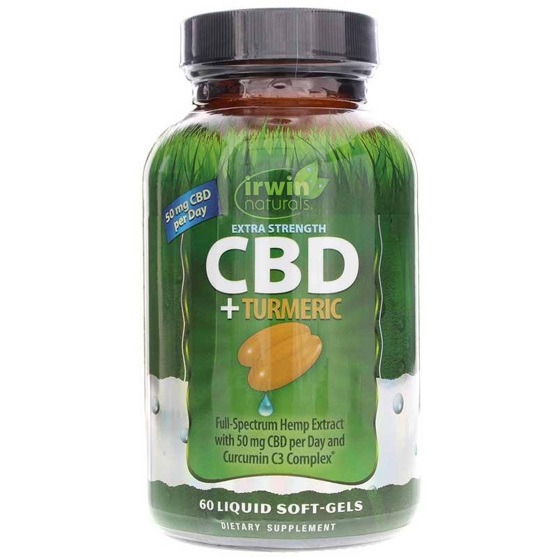 Irwin Naturals Extra Strength CBD + Turmeric Supplement Vitamin | 60 Soft Gels