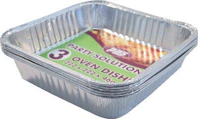 Party Paper Solutio 3 x Square Aluminium Foil Roasting Dish - 23 x 23 x 5cm Disposable Catering Oven Tray Free Delivery