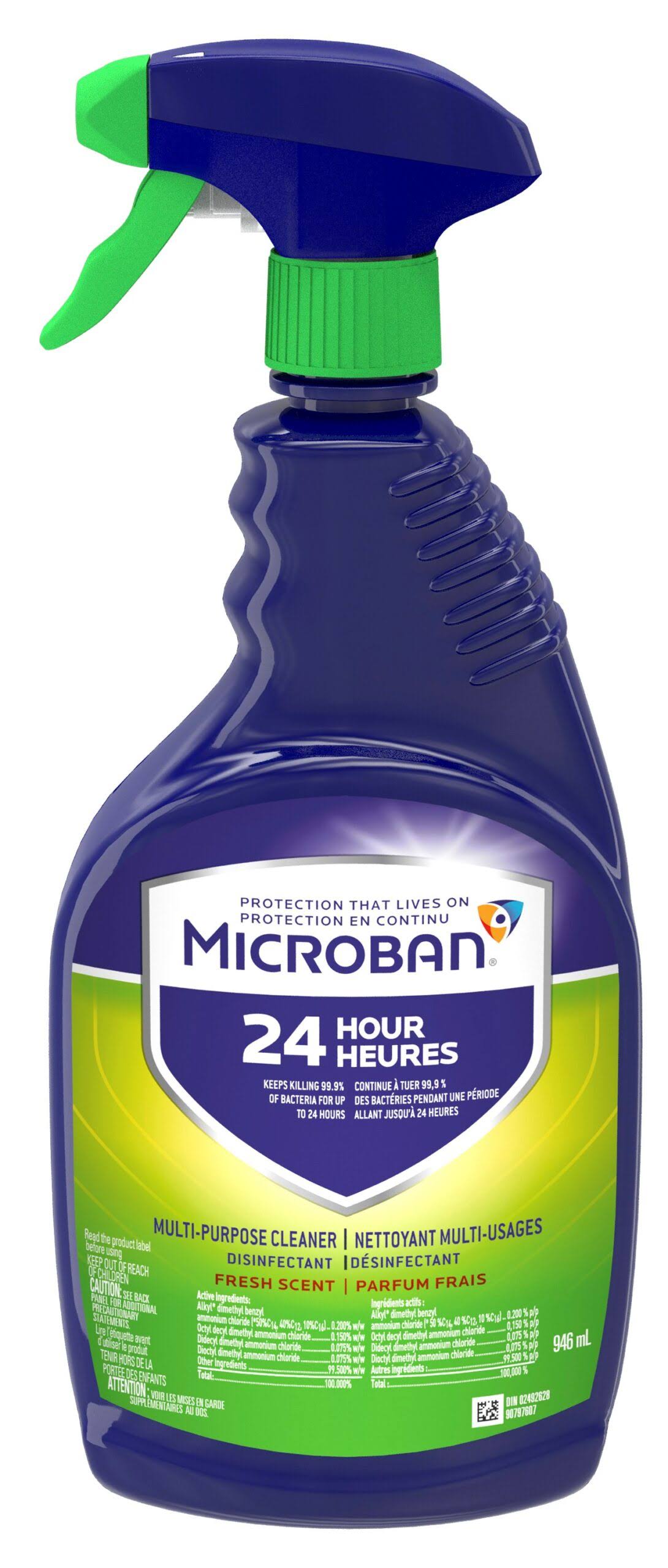 Microban 24 Hour Multi-Purpose Cleaner and Disinfectant Spray, Fresh Scent, 946 mL