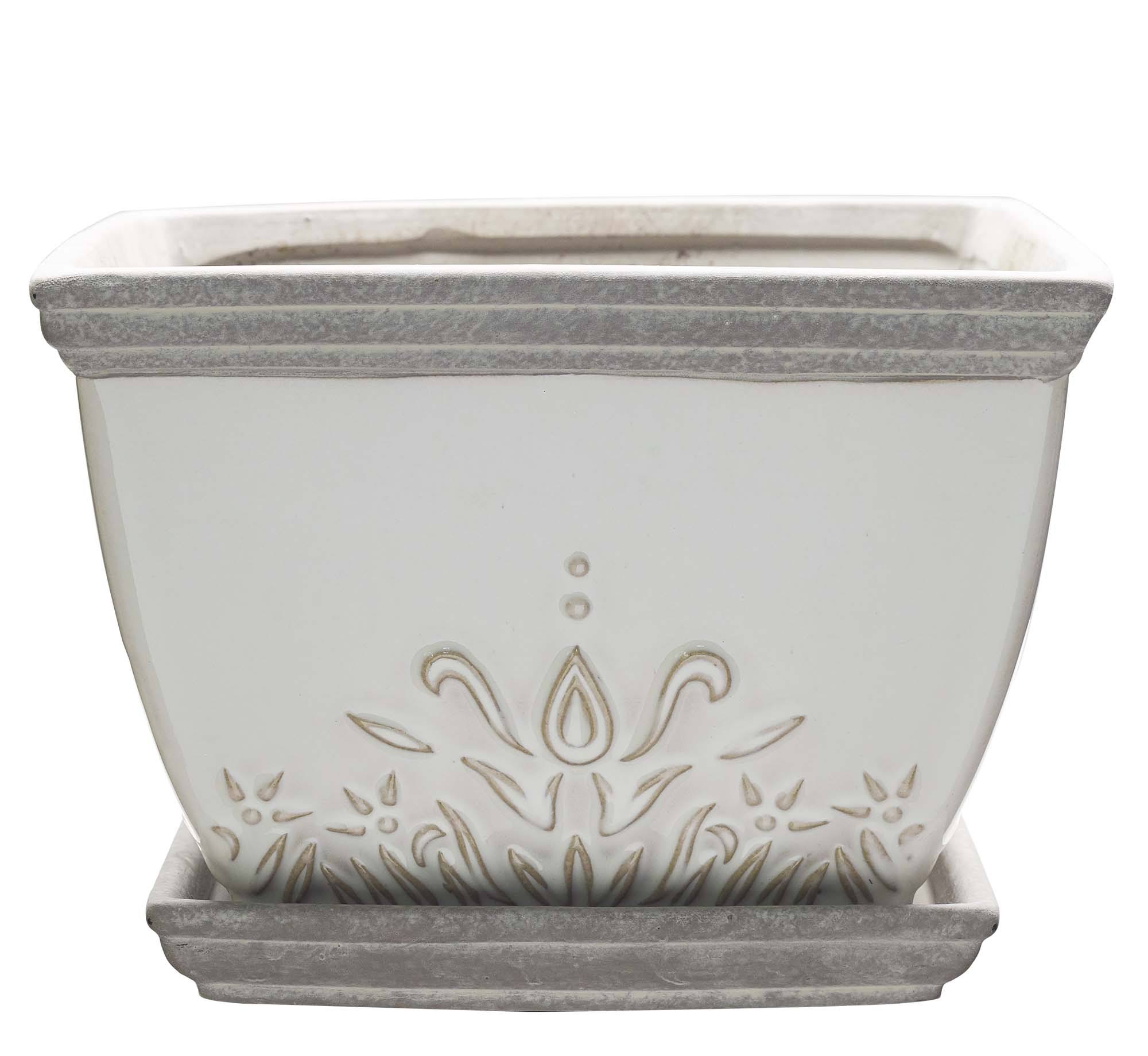 Southern Patio Brentwood 8 in. Ceramic White Planter