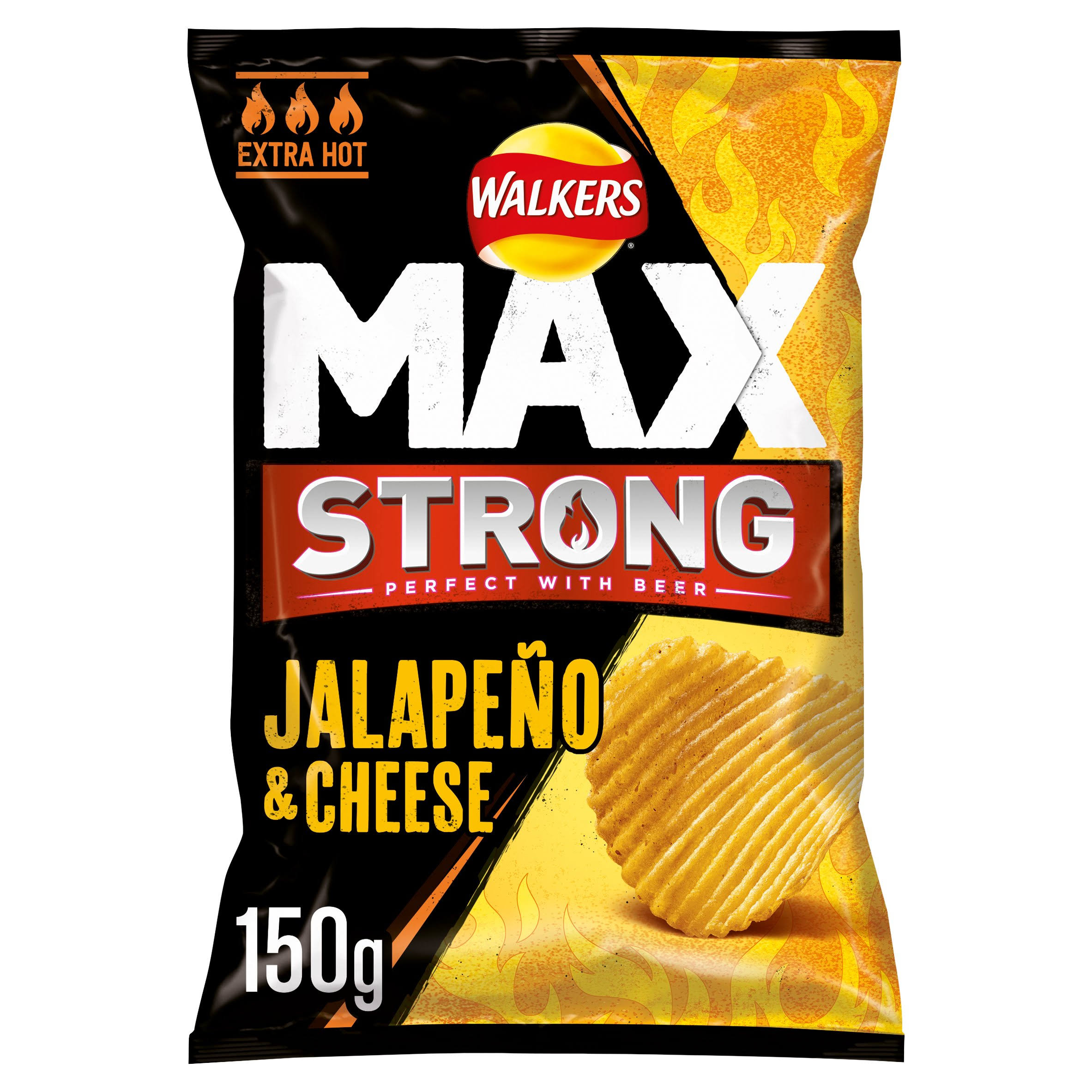 Walkers Max Strong Potato Crisps - Jalapeño and Cheese, 150g