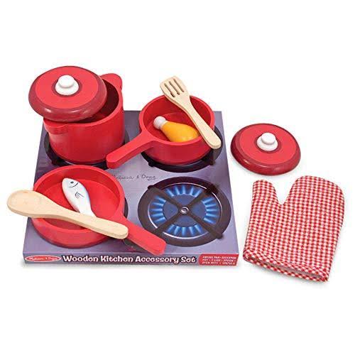 Melissa and Doug Deluxe Wooden Kitchen Accessory Set - Red, 8ct
