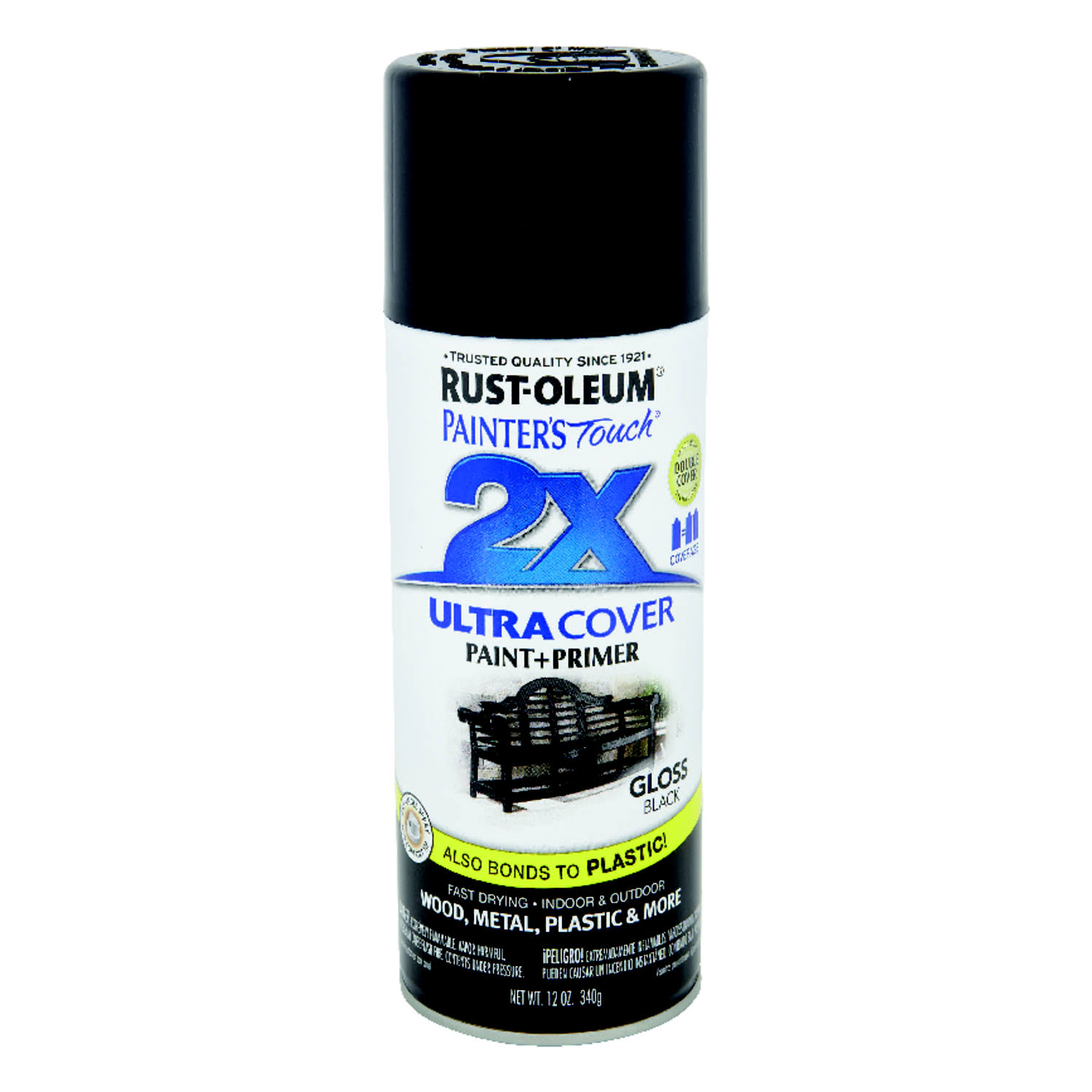 RUST-OLEUM PAINTER'S Touch 249122 Gloss Spray Paint, Gloss, Black, 12 oz, Aerosol Can