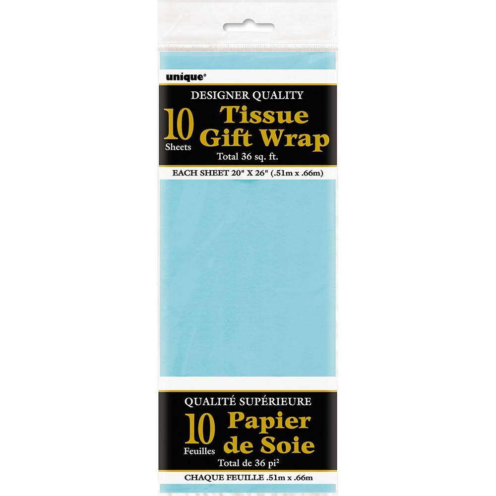 Unique Tissue Paper Gift Wrap Sheets - 26" x 20", Baby Blue, 10ct