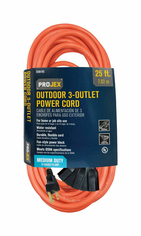 Projex 3506185 Indoor & Outdoor 25 ft. Orange Triple Outlet Cord