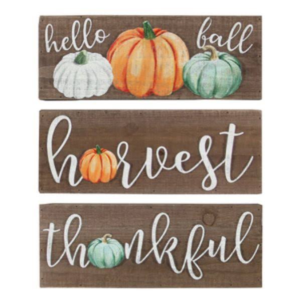 Youngs 80259 Wood Harvest Pumpkin Box Tabletop & Wall Sign Assorted Color - 3 Piece