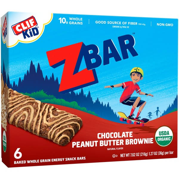 Clif Kid Zbar Energy Snack Bars, Chocolate Peanut Butter Brownie - 6 pack, 1.27 oz bars