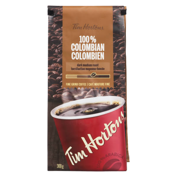 Tim Hortons 100% Colombian Dark Medium Roast Fine Grind Coffee 300g