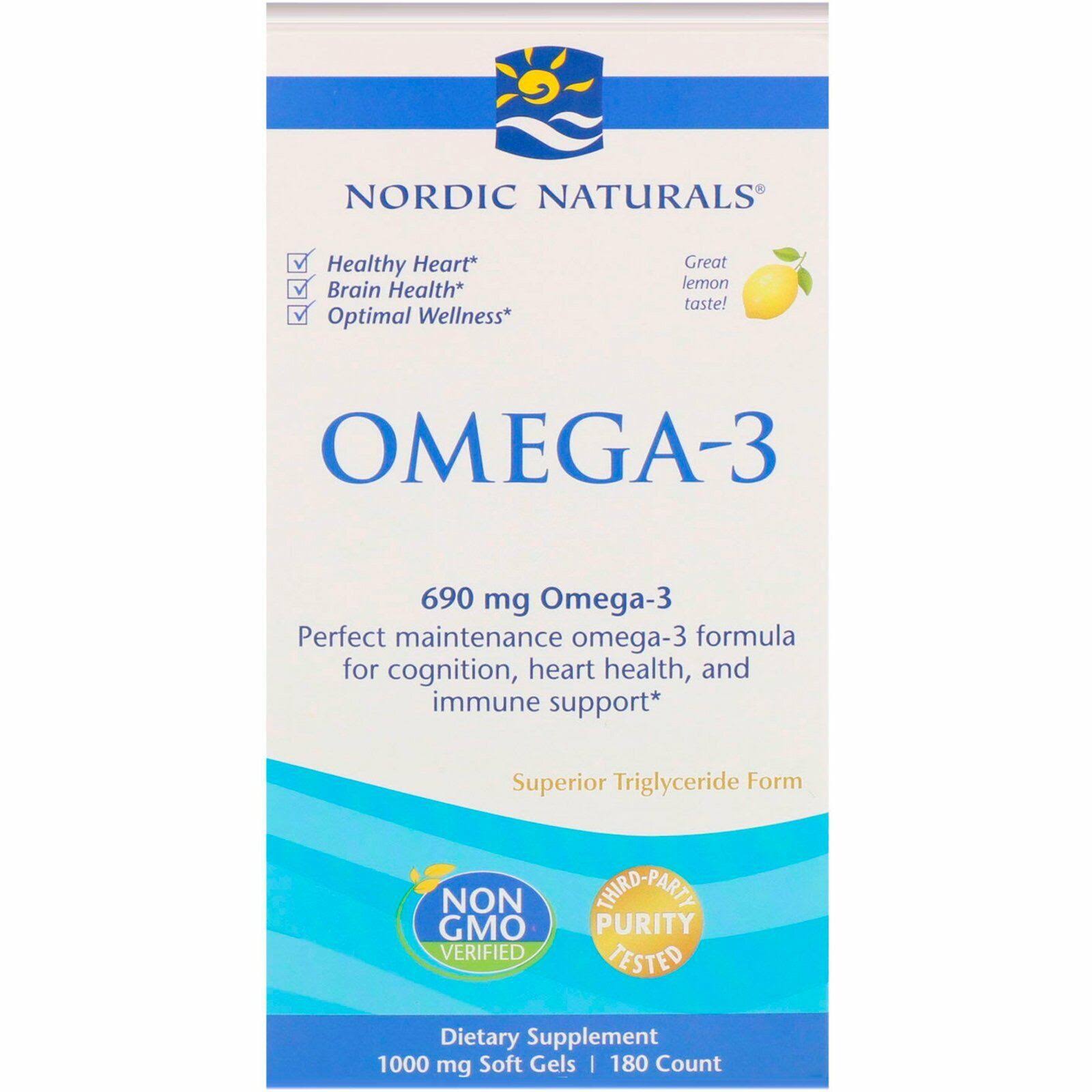 Nordic Naturals Omega 3 Purified Fish Oil with Lemon - 180 Soft Gels
