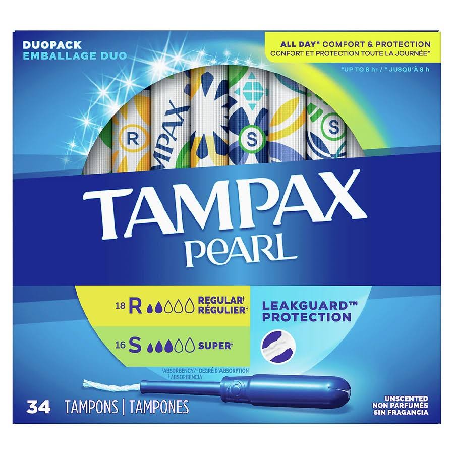 Tampax Regular Super Absorbency Pearl Plastic Tampons Duo Pack - 34ct