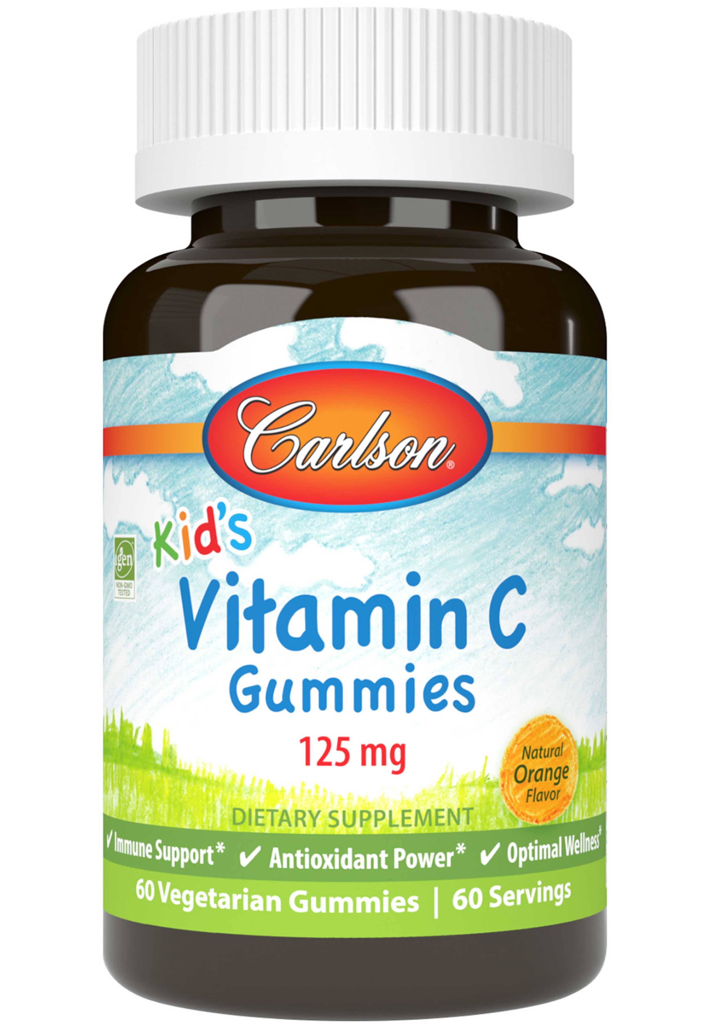 Carlson Labs, Kid's Vitamin C Gummies, Natural Orange, 125 mg, 60 Vegetarian Gummies