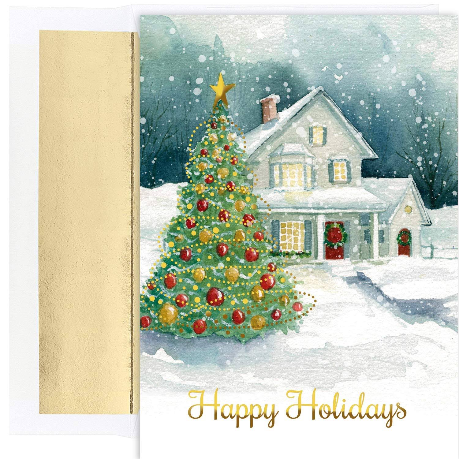 Masterpiece Studios Holiday Collection 18 Cards / 18 Foil Lined Envelopes, Winter Cottage | General | Delivery Guaranteed