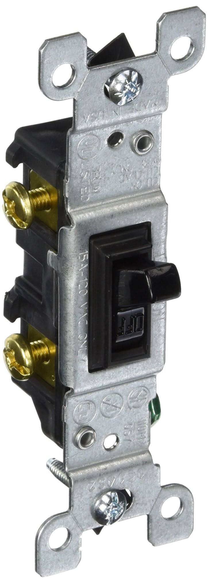 Leviton Single Pole Residential Grade Toggle Switch - Black, 15 Amp, 120V