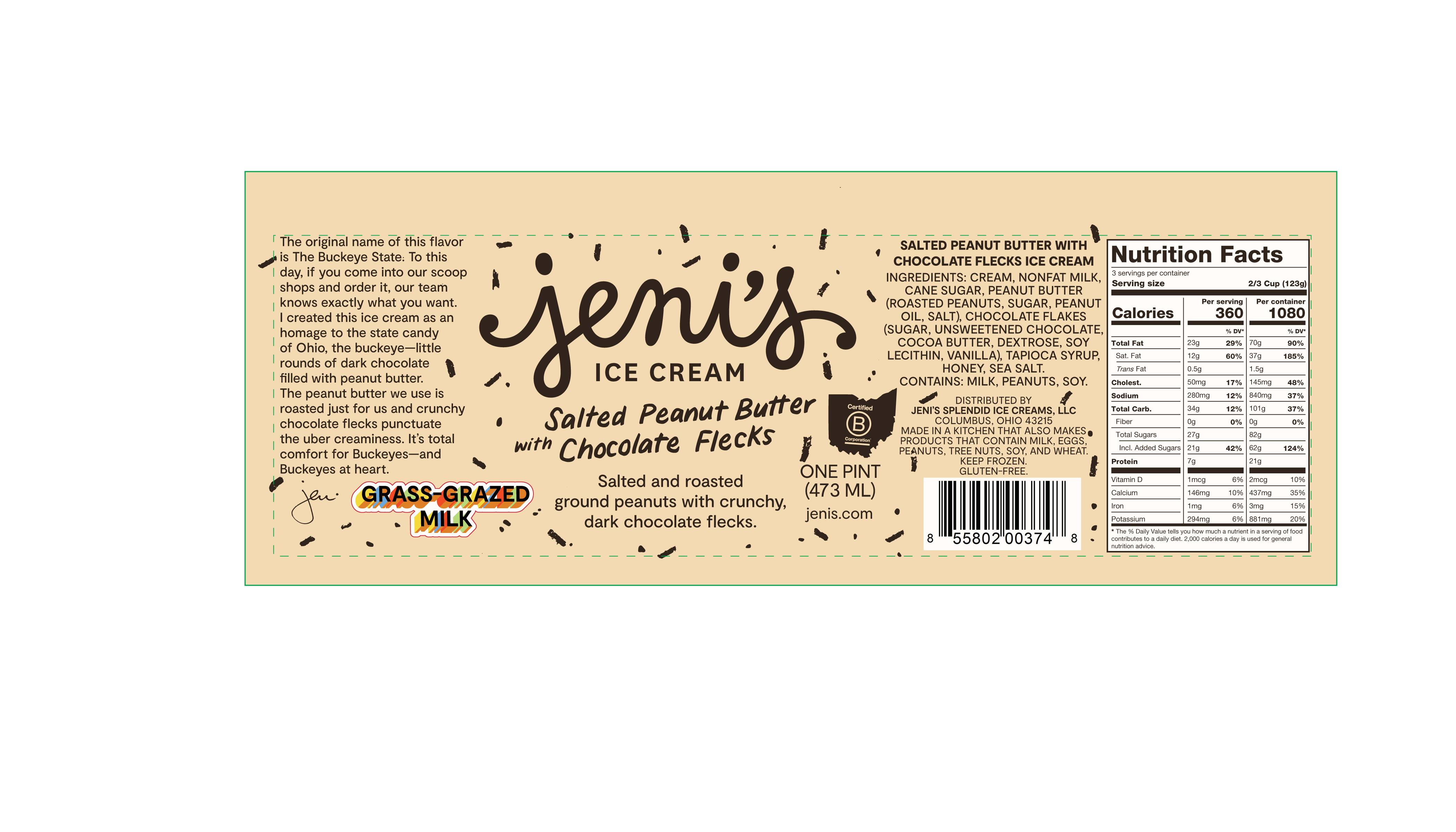 Jeni's Ice Cream, Salted Peanut Butter, with Chocolate Flecks - one pint (473 ml)