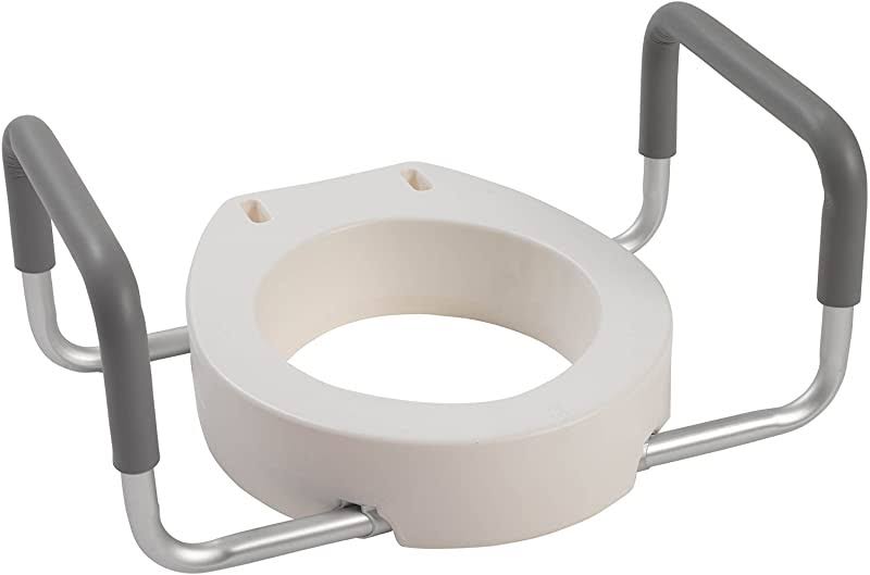 Drive Medical Premium Toilet Seat Riser - with Removable Arms, Standard Seat, White