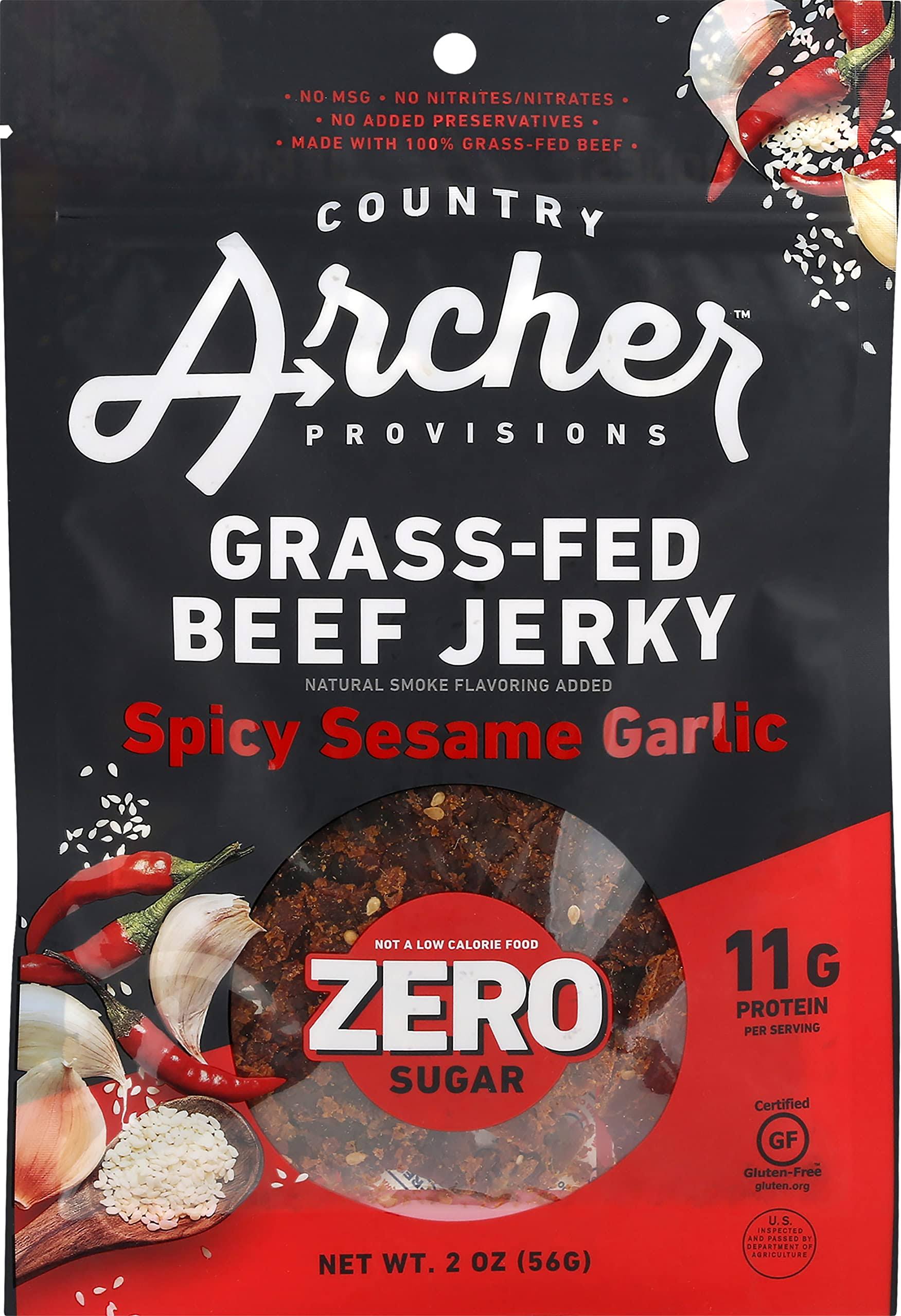Country Archer Provisions Beef Jerky, Zero Sugar, Grass-Fed, Spicy Sesame Garlic - 2 oz