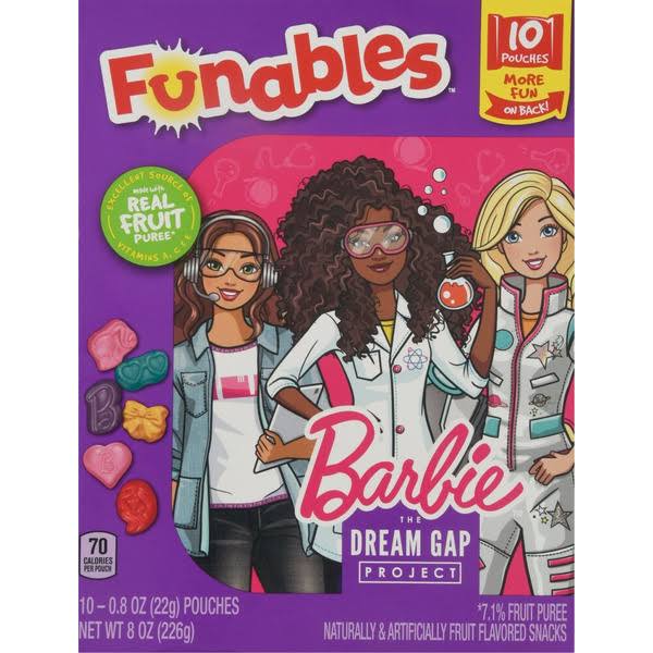 Funables Fruit Flavored Snacks, Barbie - 10 pack, 0.8 oz pouches