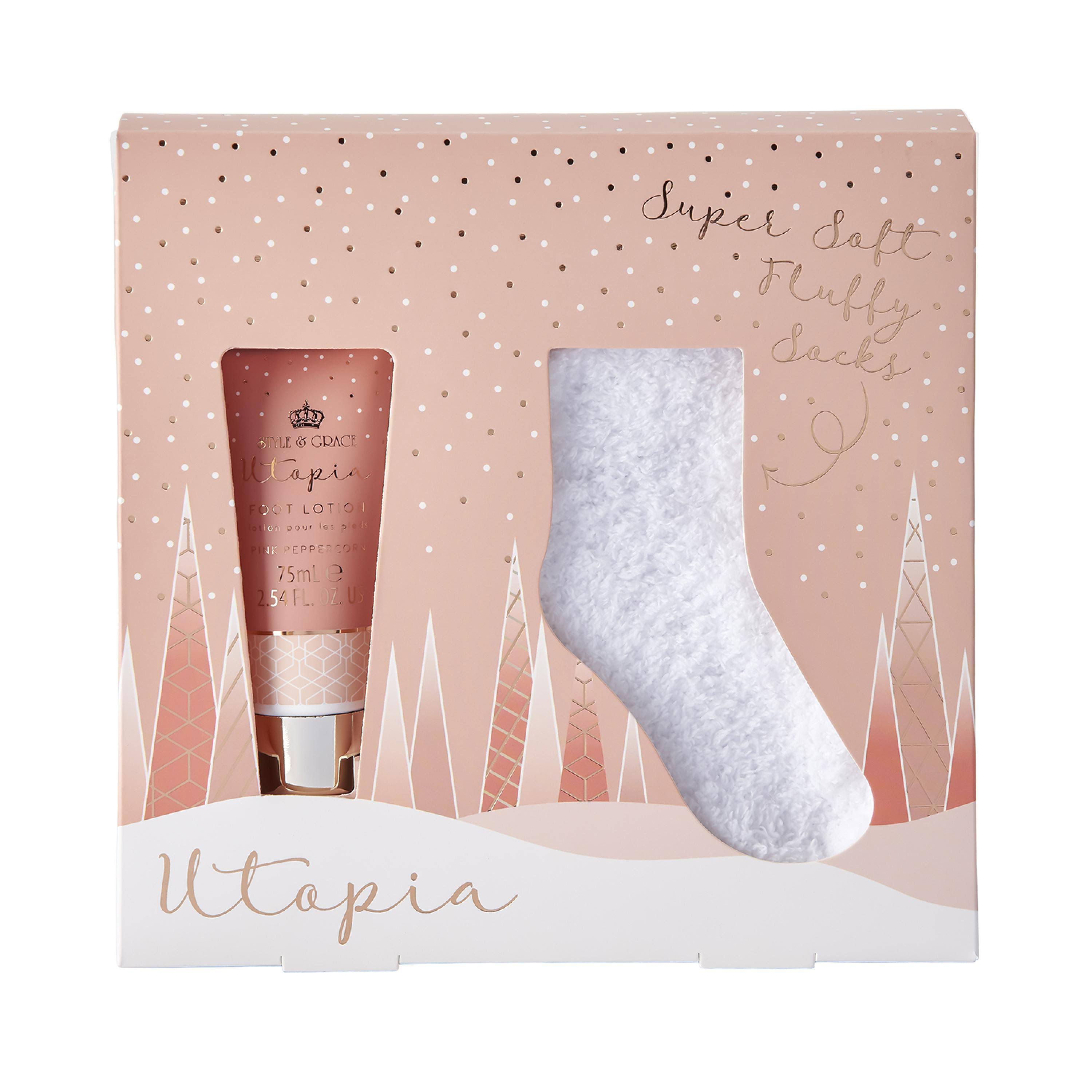 Style & Grace Utopia Sock Gift Set Eco Packaging 75ml Foot Lotion + 1 Pair Socks