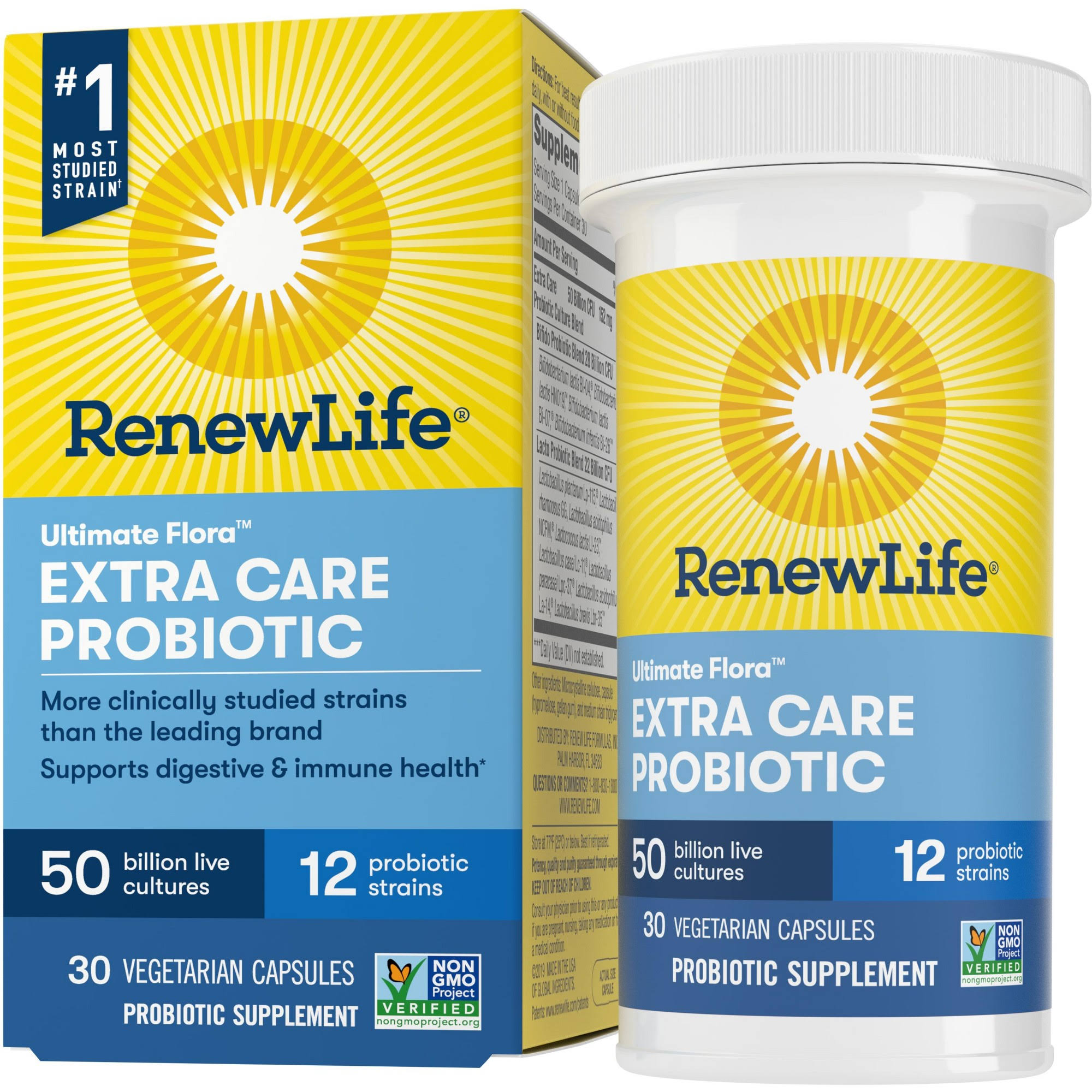 Renew Life Extra Care Ultimate Flora Probiotic 50 Billion Live Cultures 30 Vegetarian Capsules