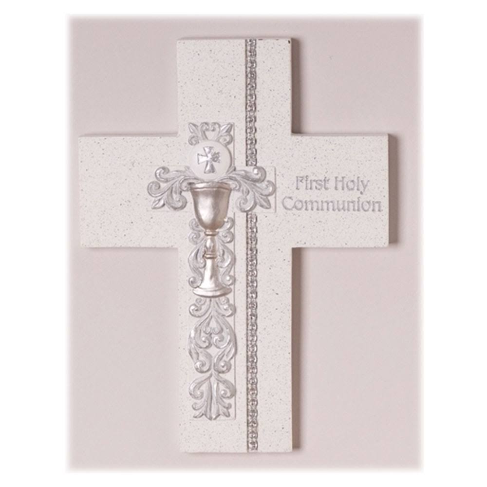 First Communion Wall Cross - Silver Scroll