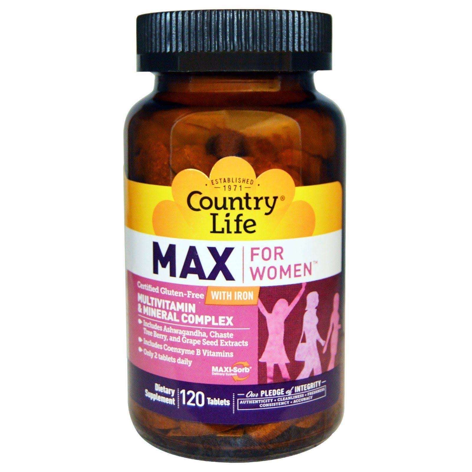 Country Life Max for Women Complex with Iron Multivitamin and Mineral - 120ct