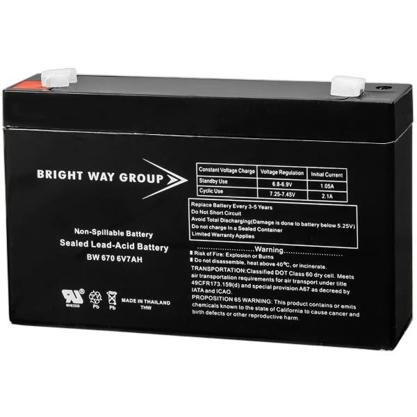 6 Volt - 7 Ah - AGM Battery - F1 Terminal - Sealed AGM - Bright Way Group BW670F1