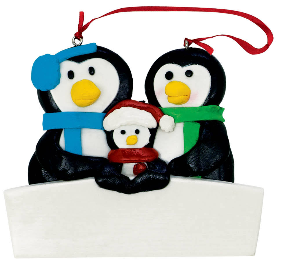 Amscan Festive Christmas Personalized Wall Decoration - Fabric, 3"x3", Family of Three Penguin