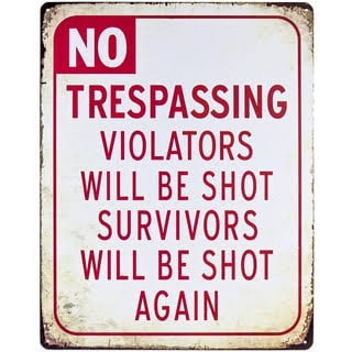 no Trespassing Vintage Metal Sign Wall Décor, White