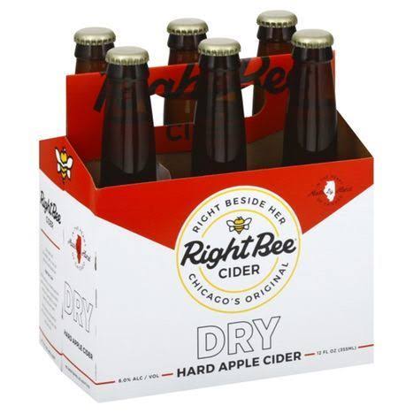 Right Bee Hard Apple Cider, Dry - 6 pack, 12 fl oz cans