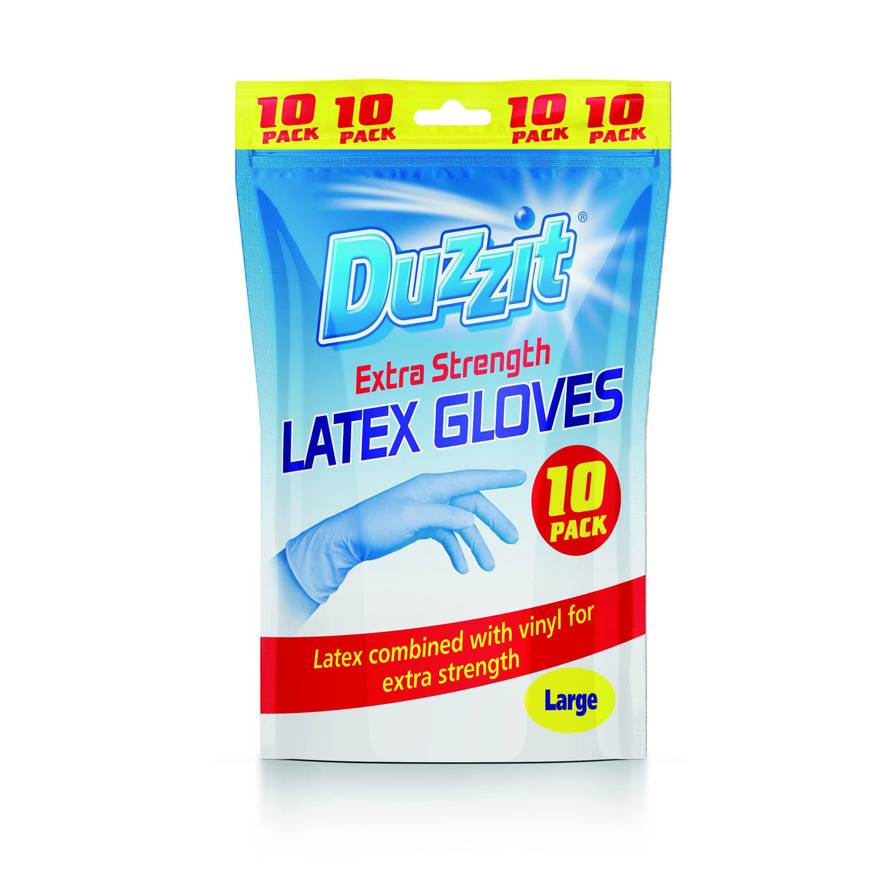 Duzzit Latex Gloves, Large, 10 Pack