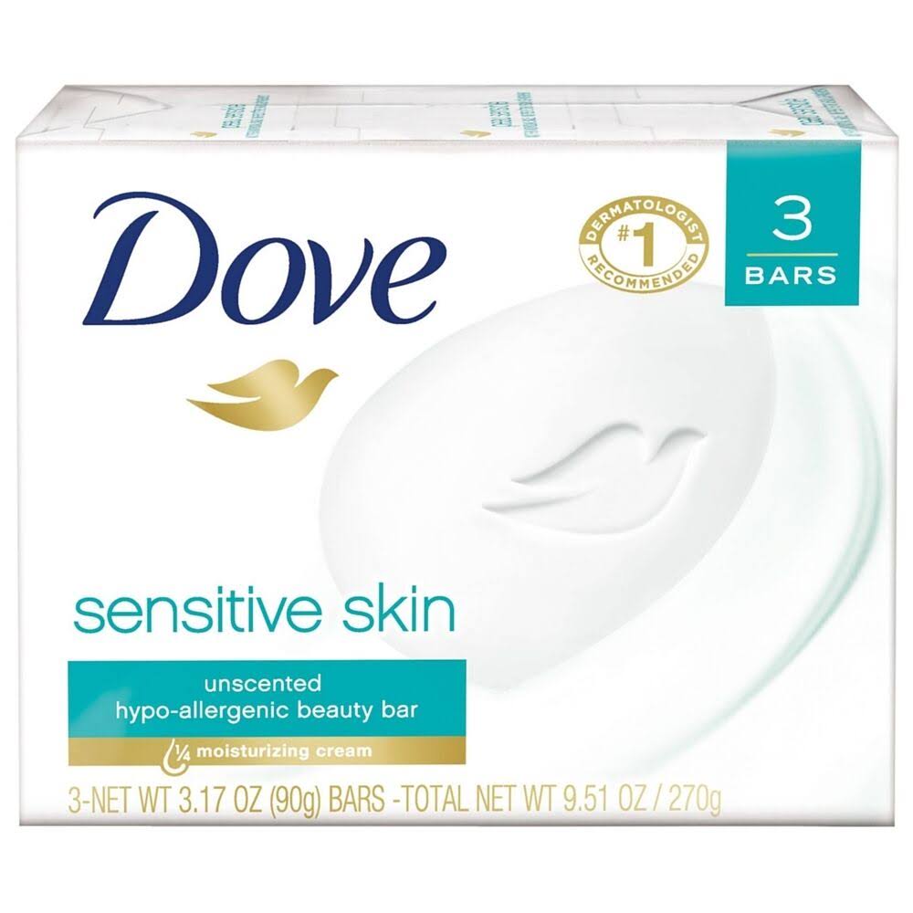 Dove Sensitive Skin Unscented Hypoallergenic Beauty Bar - 3.17oz, 3pk
