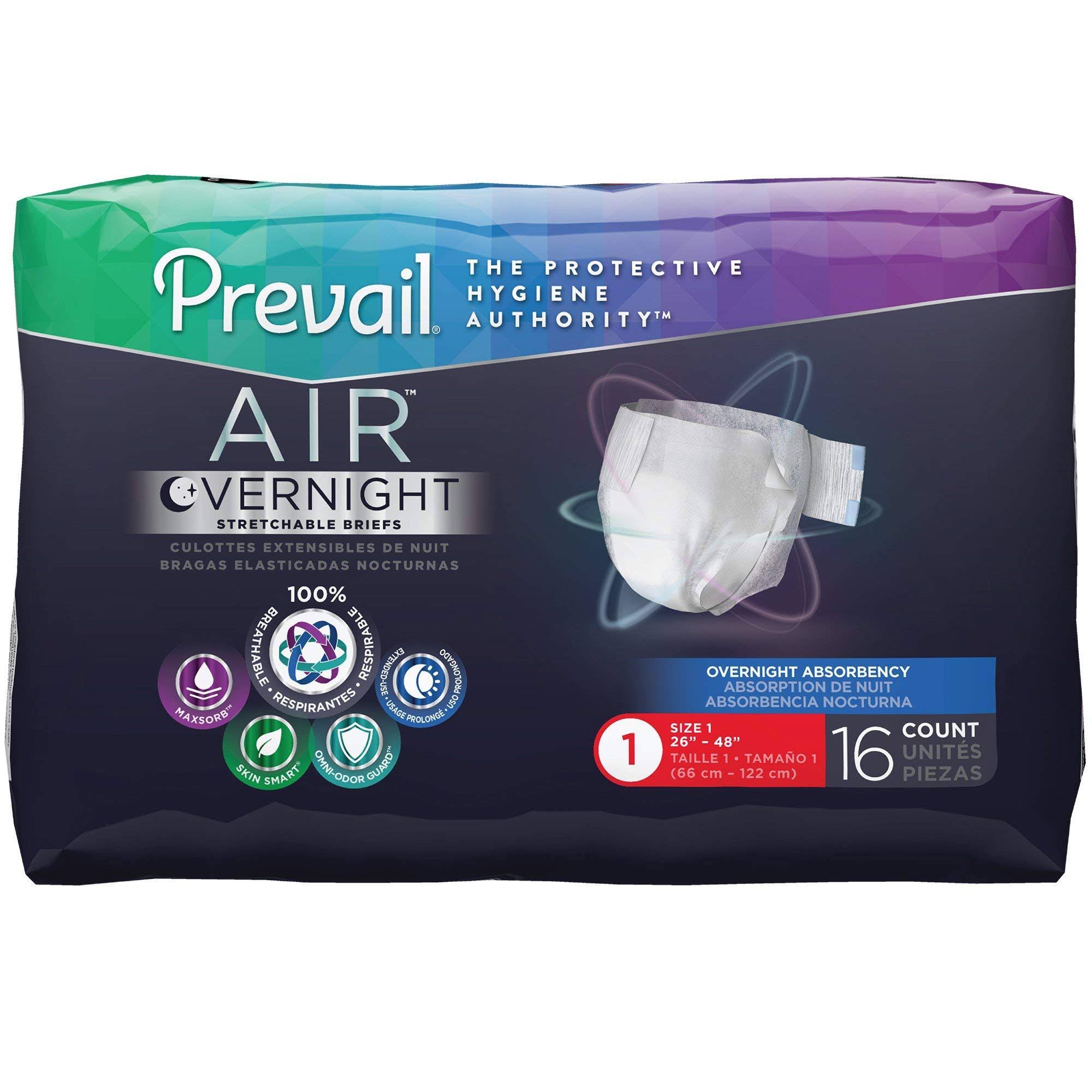 Prevail Air Overnight Incontinence Brief - Size 1 - Bag of 16