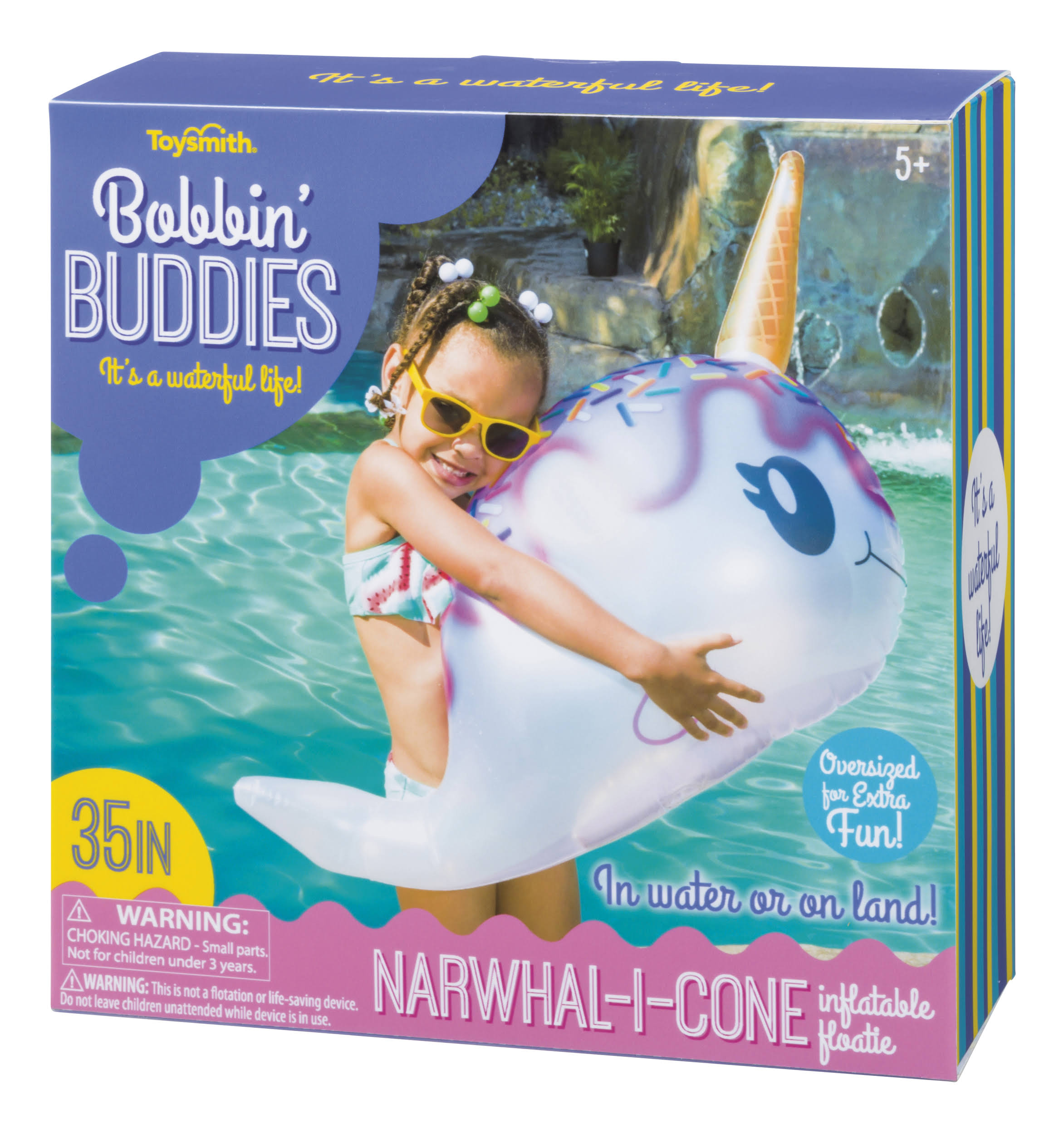 Toysmith Bobbin Buddies Narwhal I Cone Inflatable Pool Toy