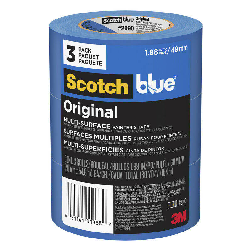3M Scotch Blue Painter's Tape - Core Blue, 3 Roll Value Pack