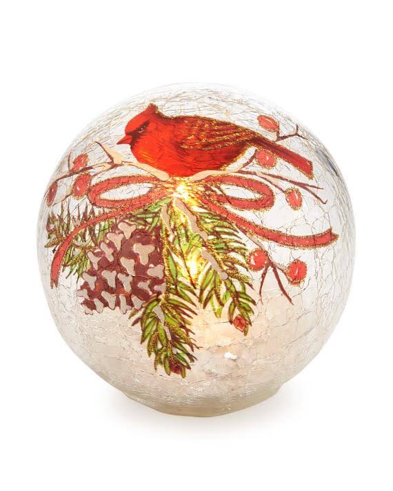 Transpac Imports Inc 4.5" Holiday LED Glass Cardinal Ball