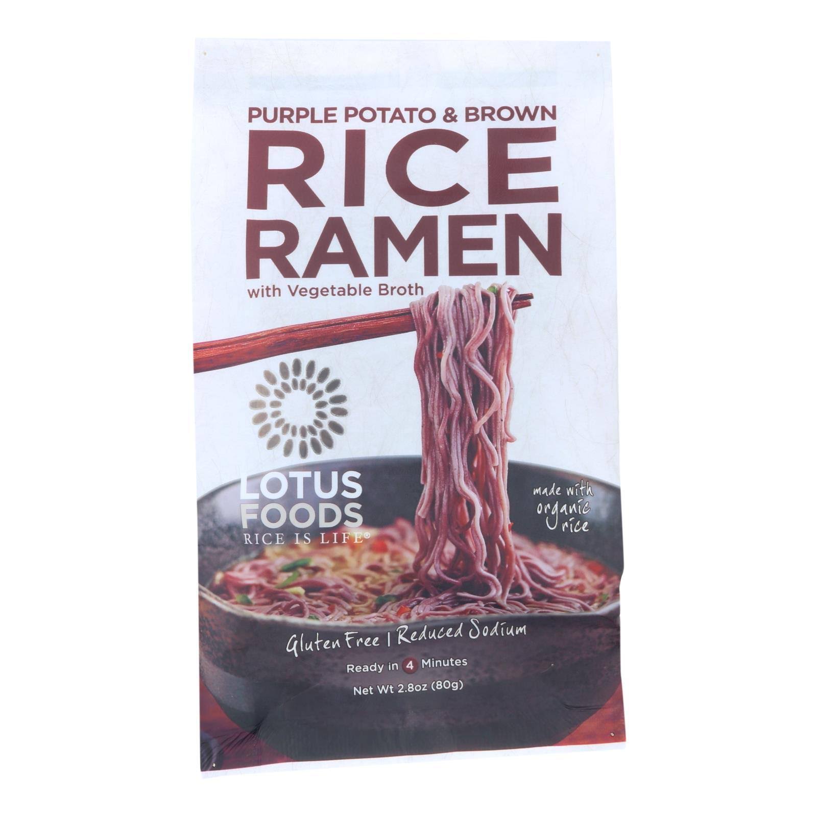 Lotus Foods Purple Potato and Brown Rice Ramen - with Vegetable Soup, 10ct