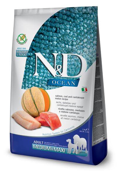 Farmina N&D Ocean Salmon, Cod & Cantaloupe Melon Dry Dog Food 5.5lb / Adult Medium & Maxi