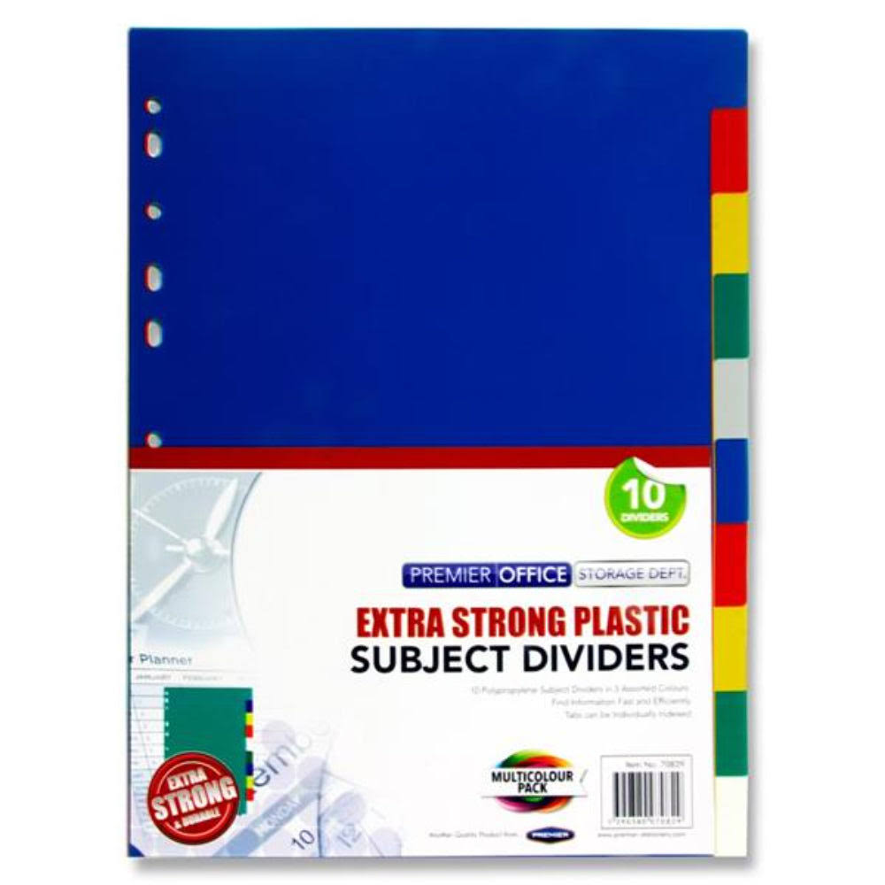 PREMIER OFFICE A4 PP EXTRA STRONG COLOURED SUBJECT DIVIDERS - 10 Part