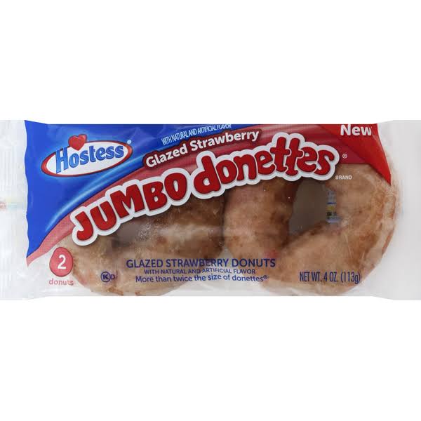 Hostess Jumbo Donettes Donuts, Glazed Strawberry - 2 donuts, 4 oz